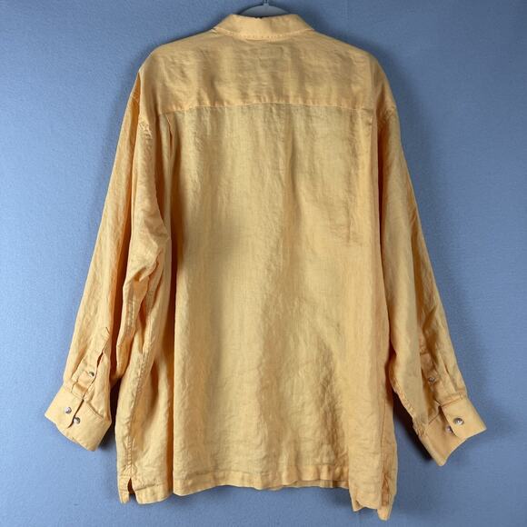 Paul Fredrick Linen Shirt Mens 3XL Orange Roll Tab Long Sleeve Button Up Relaxed - Picture 9 of 14